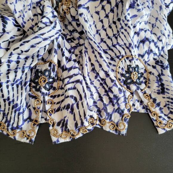 Soft Surroundings South Beach Tunic Beaded Lace Up Blue White Women Large - Picture 12 of 15